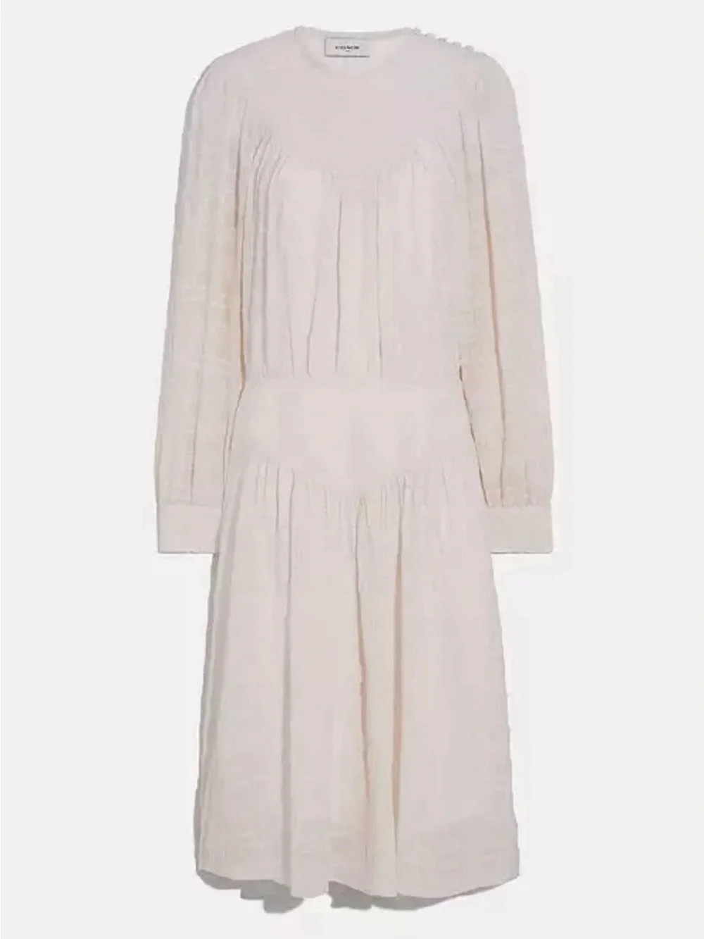 Coach Cream Plaid Long Sleeves Yoke Dress Size 0 NWT